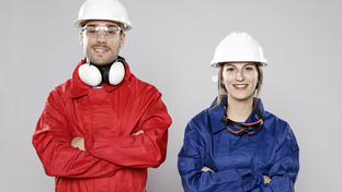 Smiley Male Female Construction Workers